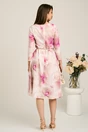 Rochie midi bej in clos din stofa cu flori fucsia si curea in talie, 2, dyfashion.ro