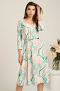 Rochie midi bej in clos din stofa cu imprimeuri verzi si curea in talie, 1, dyfashion.ro