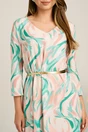 Rochie midi bej in clos din stofa cu imprimeuri verzi si curea in talie, 3, dyfashion.ro