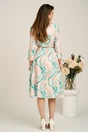 Rochie midi bej in clos din stofa cu imprimeuri verzi si curea in talie, 2, dyfashion.ro