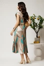 Rochie midi bej in clos din tencel cu imprimeu turcoaz si curea in talie, 2, dyfashion.ro