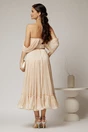 Rochie midi bej in clos din voal satinat cu aplicatii cazute pe umeri, 2, dyfashion.ro