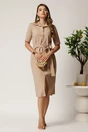 Rochie midi bej tip camasa cu nasturi si cordon in talie, 2, dyfashion.ro