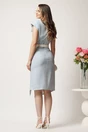 Rochie midi bleu conica cu imprimeuri bej si curea in talie, 2, dyfashion.ro