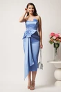 Rochie midi bleu conica din tafta cu funda in talie, 3, dyfashion.ro