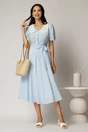 Rochie midi bleu cu buline de zi si guler brodat, 3, dyfashion.ro
