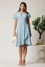 Rochie midi bleu cu buline din triplu voal in clos cu volane la maneci, 3, dyfashion.ro