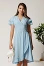 Rochie midi bleu cu buline din triplu voal in clos cu volane la maneci, 1, dyfashion.ro
