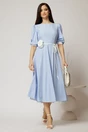Rochie midi bleu cu buline si cordon detasabil in talie, 3, dyfashion.ro