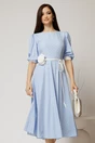 Rochie midi bleu cu buline si cordon detasabil in talie, 1, dyfashion.ro