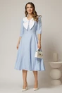 Rochie midi bleu cu buline si guler amplu croi clos, 3, dyfashion.ro