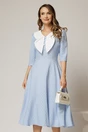 Rochie midi bleu cu buline si guler amplu croi clos, 1, dyfashion.ro
