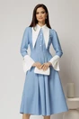 Rochie midi bleu cu buline si guler ascutit, 1, dyfashion.ro