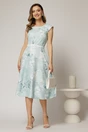 Rochie midi bleu cu flori in clos cu buzunare si curea in talie, 3, dyfashion.ro