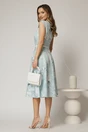 Rochie midi bleu cu flori in clos cu buzunare si curea in talie, 2, dyfashion.ro