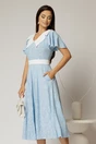 Rochie midi bleu cu floricele brodate si guler alb, 1, dyfashion.ro