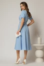 Rochie midi bleu cu guler alb in contrast si cordon cu insertii, 2, dyfashion.ro