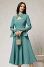 Rochie midi bleu cu guler tip camasa si decupaj la decolteu, 1, dyfashion.ro