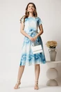 Rochie midi bleu cu imprimeu alb din lycra in clos, 3, dyfashion.ro