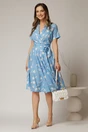 Rochie midi bleu cu imprimeu cu aspect petrecut si cordon in talie, 3, dyfashion.ro