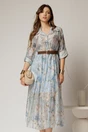 Rochie midi bleu cu imprimeuri din tencel, 1, dyfashion.ro