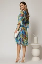 Rochie midi bleu cu imprimeuri din voal cu croi lejer si decolteu in V, 2, dyfashion.ro