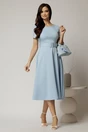 Rochie midi bleu cu maneca scurta si curea in talie cu adaos de viscoza, 3, dyfashion.ro