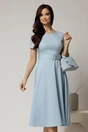 Rochie midi bleu cu maneca scurta si curea in talie cu adaos de viscoza, 1, dyfashion.ro