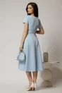 Rochie midi bleu cu maneca scurta si curea in talie cu adaos de viscoza, 2, dyfashion.ro