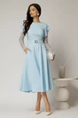 Rochie midi bleu cu maneci din dantela si cordon detasabil, 3, dyfashion.ro