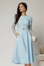 Rochie midi bleu cu maneci din dantela si cordon detasabil, 1, dyfashion.ro