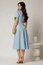 Rochie midi bleu de ocazie cu pliuri pe bust si cordon detasabi cu flori, 2, dyfashion.ro