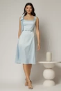 Rochie midi bleu de ocazie din satin cu perle la decolteu, 3, dyfashion.ro