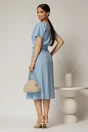 Rochie midi bleu de zi din in tip camasa cu manecile scurte, 2, dyfashion.ro