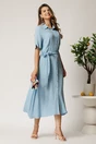 Rochie midi bleu din bumbac in clos cu cordon in talie, 3, dyfashion.ro