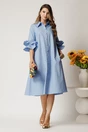 Rochie midi bleu din bumbac tip camasa cu croi A, 3, dyfashion.ro