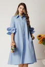 Rochie midi bleu din bumbac tip camasa cu croi A, 1, dyfashion.ro