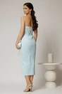 Rochie midi bleu din dantela cu crepeu si detaliu amplu in talie, 2, dyfashion.ro
