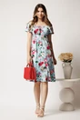 Rochie midi bleu din lycra cu trandafiri roz, 3, dyfashion.ro