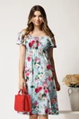 Rochie midi bleu din lycra cu trandafiri roz, 1, dyfashion.ro