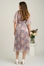 Rochie midi bleu din matase naturala cu imprimeuri florale lila- Viada, 2, dyfashion.ro