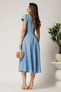Rochie midi bleu din material fluid in clos cu trandafiri pe buzunare, 2, dyfashion.ro