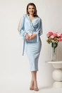 Rochie midi bleu din neopren cu franjuri din strasuri la umeri si curea in talie, 3, dyfashion.ro