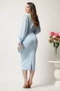 Rochie midi bleu din neopren cu franjuri din strasuri la umeri si curea in talie, 2, dyfashion.ro