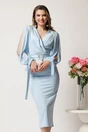 Rochie midi bleu din neopren cu franjuri din strasuri la umeri si curea in talie, 1, dyfashion.ro