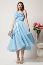 Rochie midi bleu din organza in clos cu funda la bust si margele, 3, dyfashion.ro