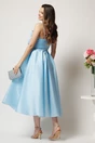 Rochie midi bleu din organza in clos cu funda la bust si margele, 2, dyfashion.ro