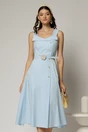 Rochie midi bleu din poplin cu nasturi si curea in talie, 1, dyfashion.ro