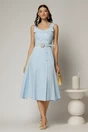 Rochie midi bleu din poplin cu nasturi si curea in talie, 3, dyfashion.ro
