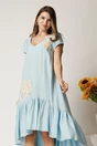 Rochie midi bleu din rayon cu croi tip A si broderie florala, 3, dyfashion.ro